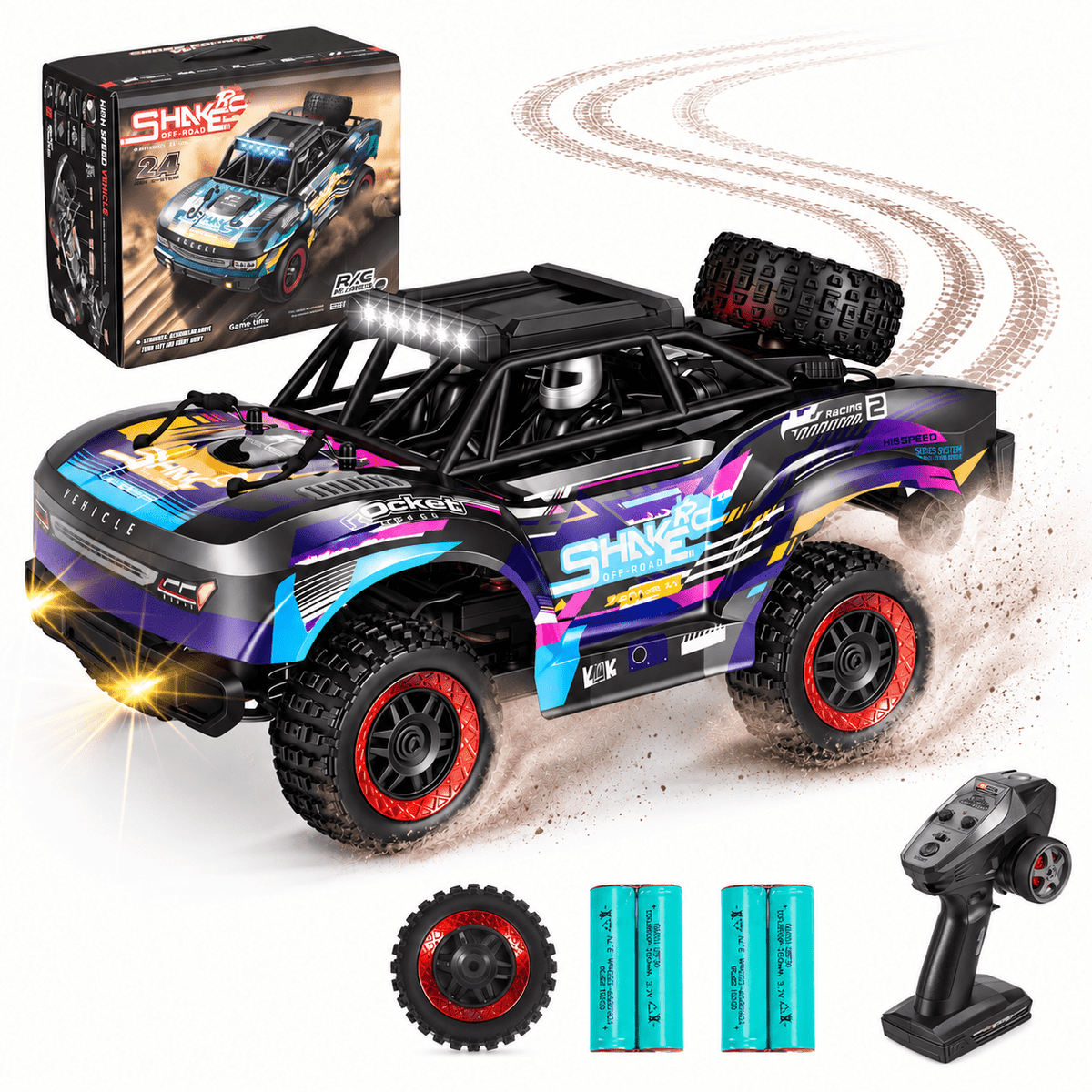 Redsmile 1:18 Fast RC Cars,30 MPH High Speed 4WD Off-Road Remote Control Car with 2 Batteries,2.4 GHz All Terrain RC Truck with LED Lights,Gift for Adults Teens
