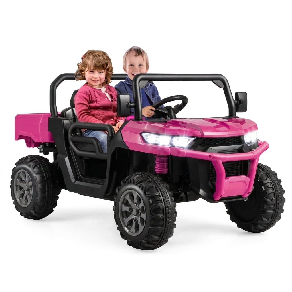 Redsmile 12V 2-Seater Kids Ride On Dump Truck with Working Dump Bed, Detachable Shovel, 2.4G Parental Remote, Spring Suspension, Music USB, Battery Powered, Pink