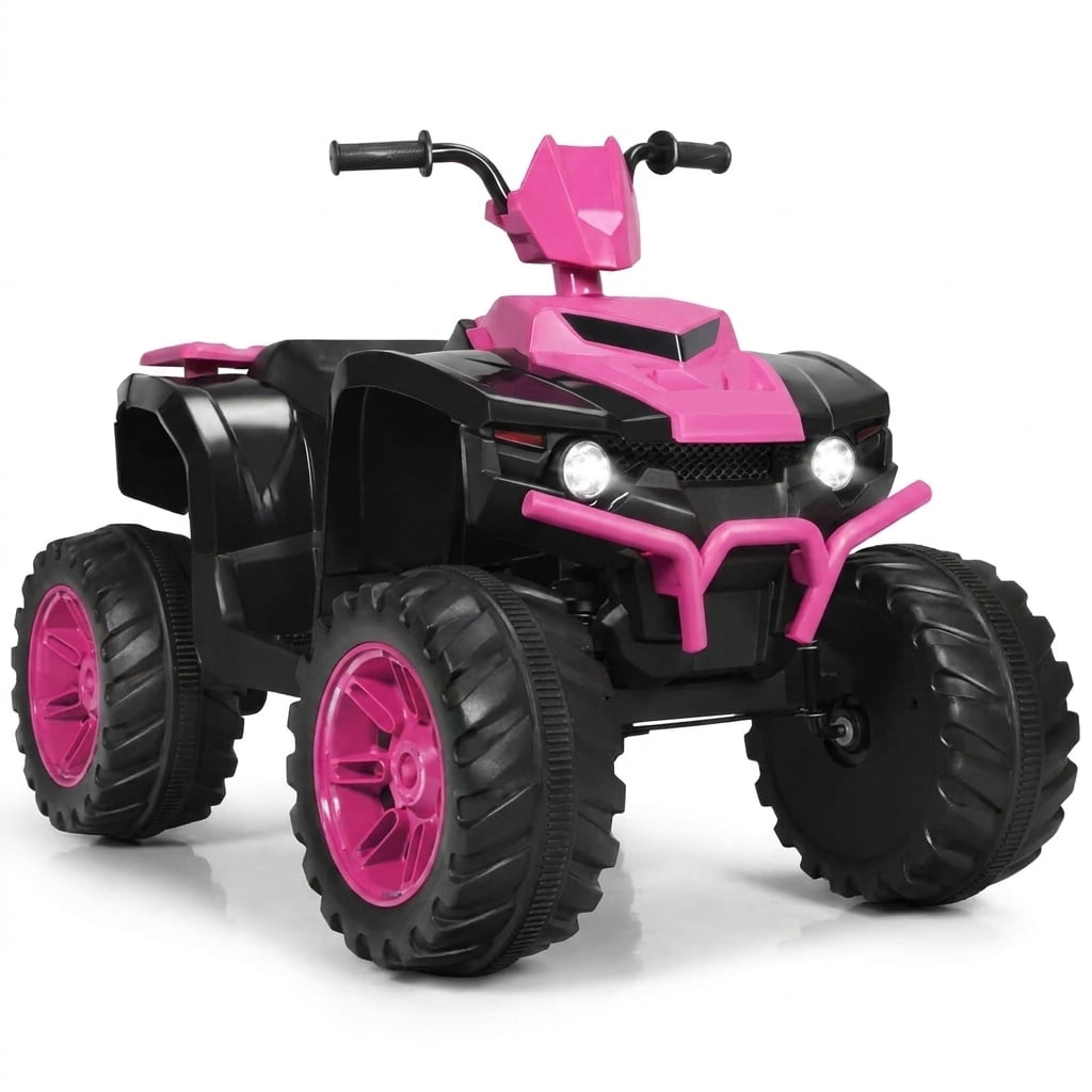 Redsmile 12V Kids Ride On ATV 4-Wheeler Quad with LED Headlights, USB Music Horn, Treaded Tires, High Low Speed, Battery Powered Electric Quad for Boys Girls Age 3-7, Pink