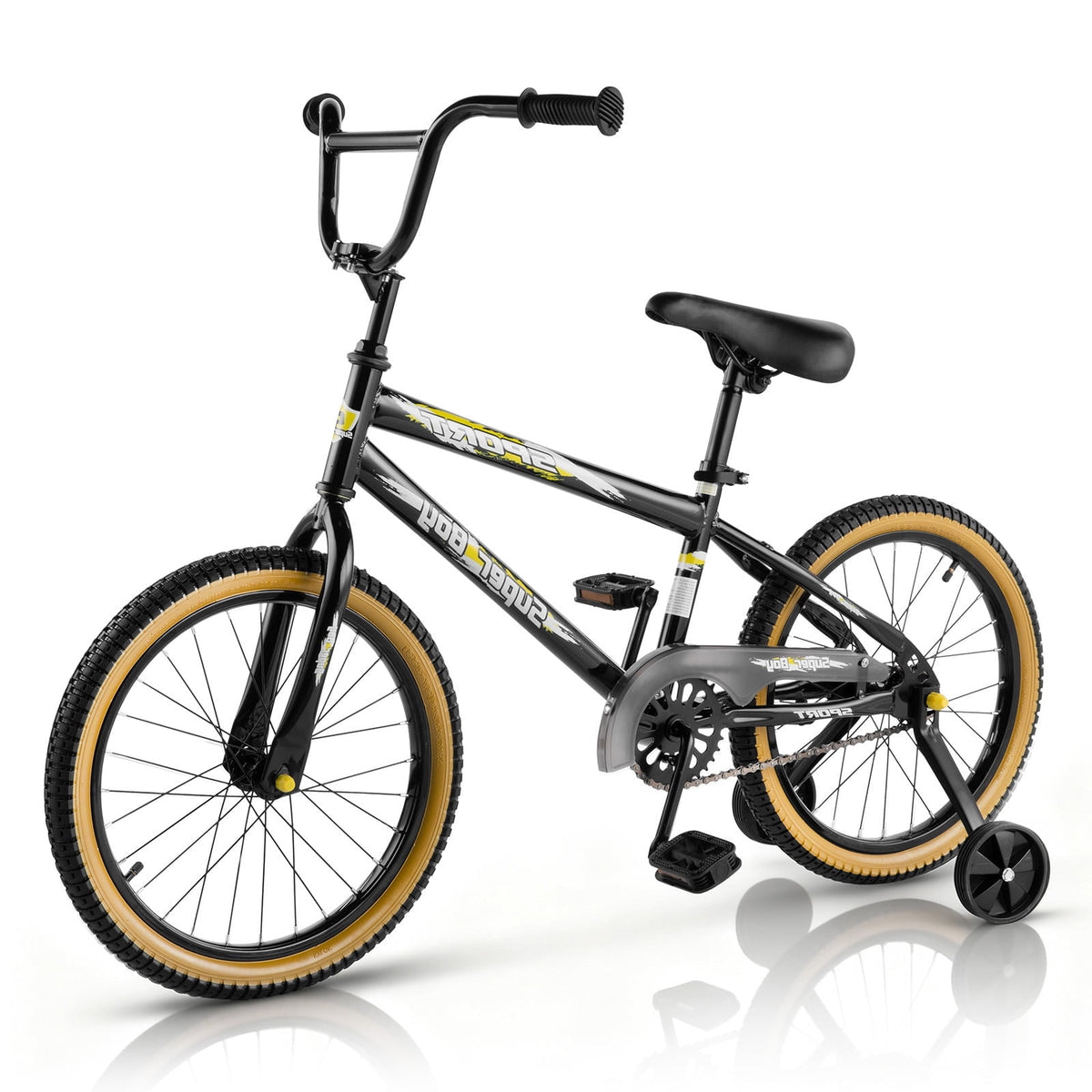 Redsmile 18 Inch Kids Bike with Training Wheels, Boys Bicycle, Ages 3-8, Black/Yellow