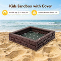 Redsmile 2-In-1 HDPE Kids Sandbox with Cover and Bottom Liner - Brown - Outdoor Play - Garden Toy - Backyard Fun
