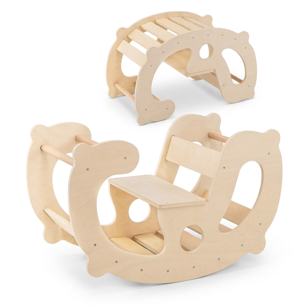 Redsmile 2-in-1 Rocking Horse Arch for Kids Montessori Climbing Toys with Arch Climber for Kids 1+ Years Old, Natural