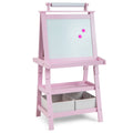 Redsmile 3-in-1 Kids Art Easel, 46 Inch Double-Sided Standing Easel with Paper Roll Whiteboard Chalkboard Storage Shelves and Paint Cups, Toddler Drawing Board for Boys Girls Ages 3+, Pink