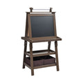 Redsmile 3-in-1 Kids Art Easel for Toddlers 3+ Years, Double-Sided Standing Easel with Whiteboard, Chalkboard and Paper Roll, Storage Shelves, Fabric Bins and Paint Cups, Christmas Gift, Brown