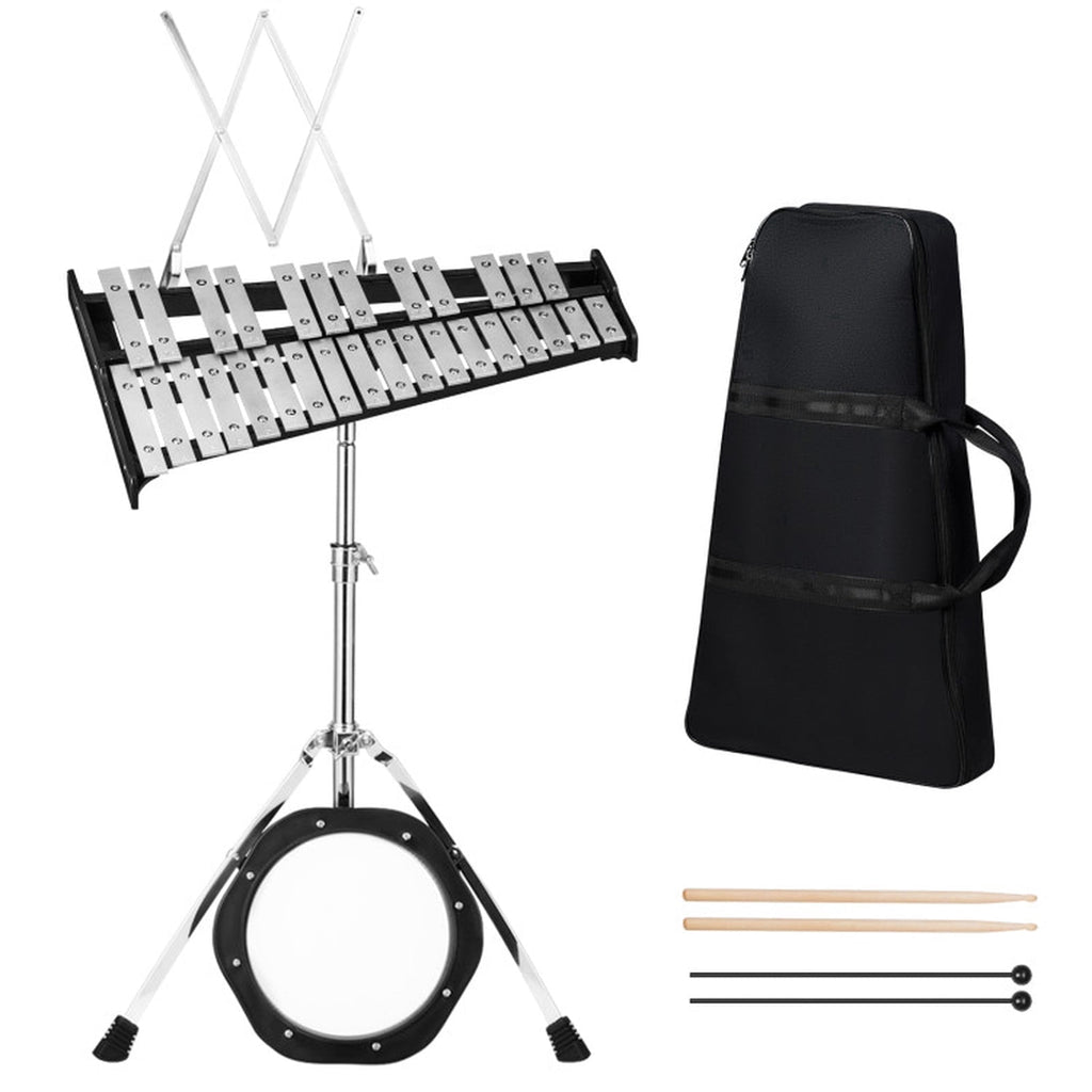 Redsmile 30-Note Glockenspiel Percussion Set with Adjustable Stand and Mallets for Beginner Kids, Black