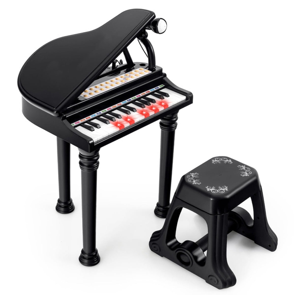 Redsmile 31-Key Kids Piano Keyboard with LED Light-Up Keys and Microphone for Beginners and Young Musicians, Black