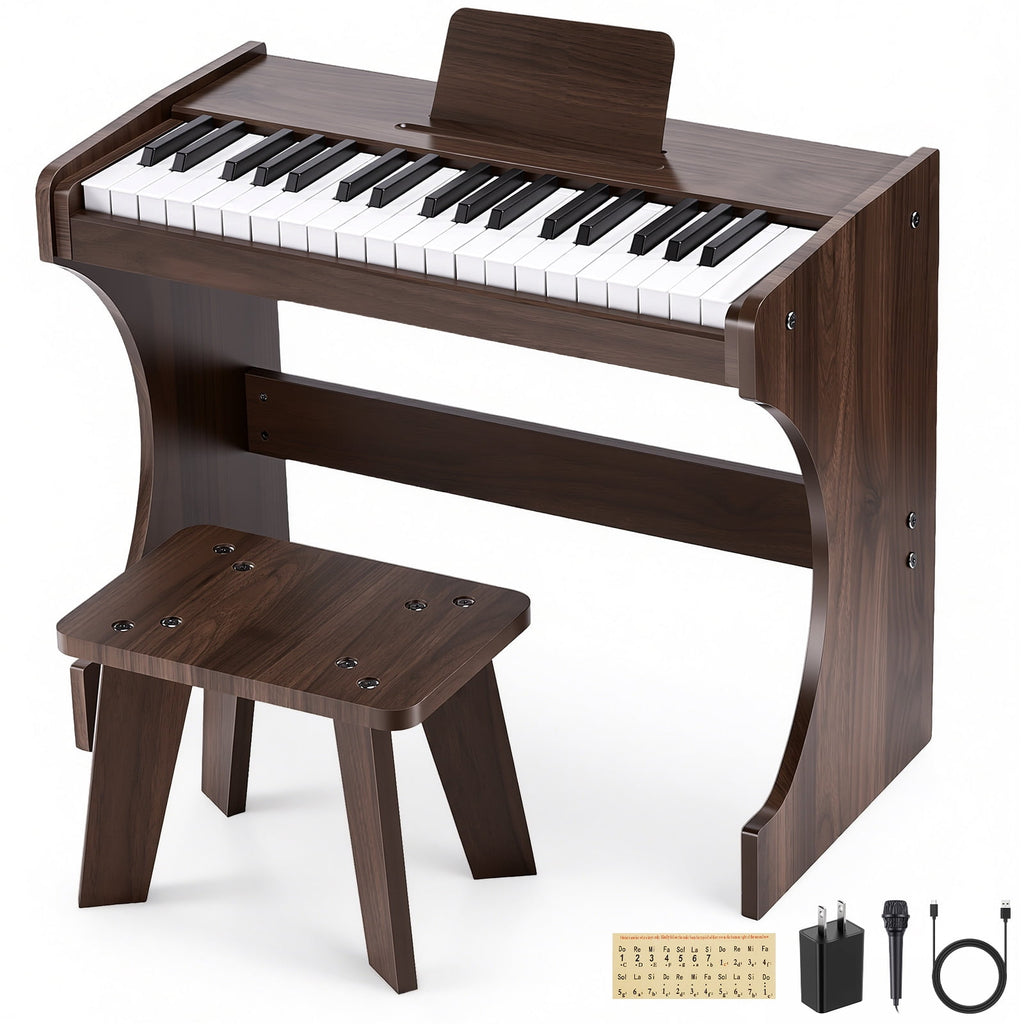 Redsmile 37-Key Kids Wooden Digital Piano with Bench, Music Book Stickers, Educational Keyboard Toy for Toddlers 3-8