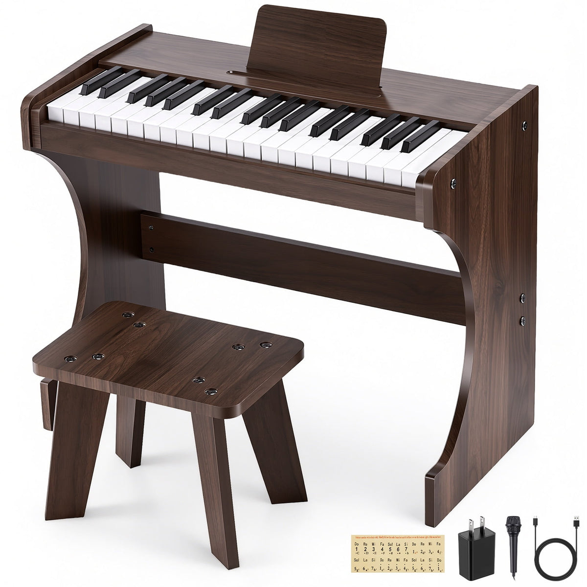 Redsmile 37-Key Kids Wooden Digital Piano with Bench, Music Book Stickers, Educational Keyboard Toy for Toddlers 3-8