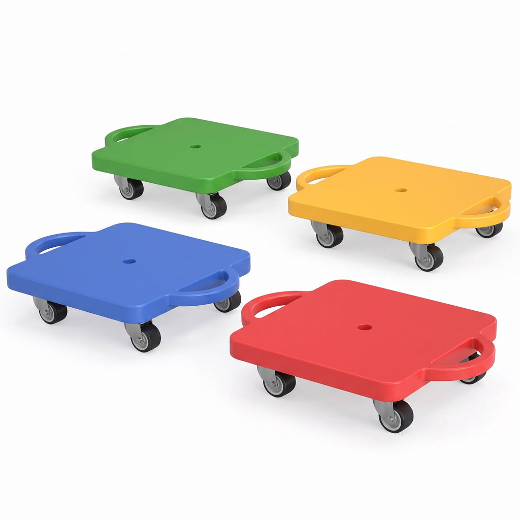 Redsmile 4-Pack Sitting Scooter Boards with Handles and Swivel Wheels, Indoor Active Play Set in Red, Yellow, Blue and Green