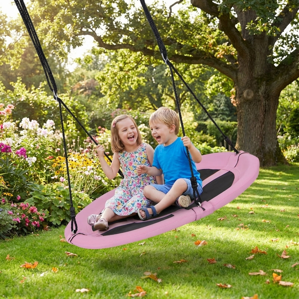 Redsmile 40 Inches Saucer Tree Swing Round with Adjustable Ropes and Carabiners - Pink - Backyard Play