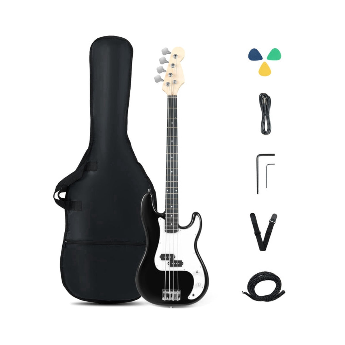 Redsmile 45.5 Inch 4 String Electric Bass Guitar with Double Pickups and Gig Bag for Beginners, Black