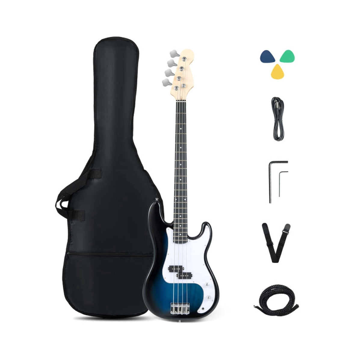 Redsmile 45.5 Inch 4 String Electric Bass Guitar with Double Pickups and Gig Bag for Beginners, Blue