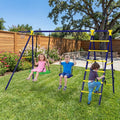 Redsmile 5-In-1 Outdoor Kids Swing Set with A-Shaped Metal Frame and Ground Stake - Blue - Backyard Play