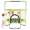 Redsmile 55 Inch Trampoline for Kids with Safety Net, 3-Level Adjustable Height, 500lb Capacity Indoor and Outdoor Jumper with Basketball Hoop for Boys and Girls, Green