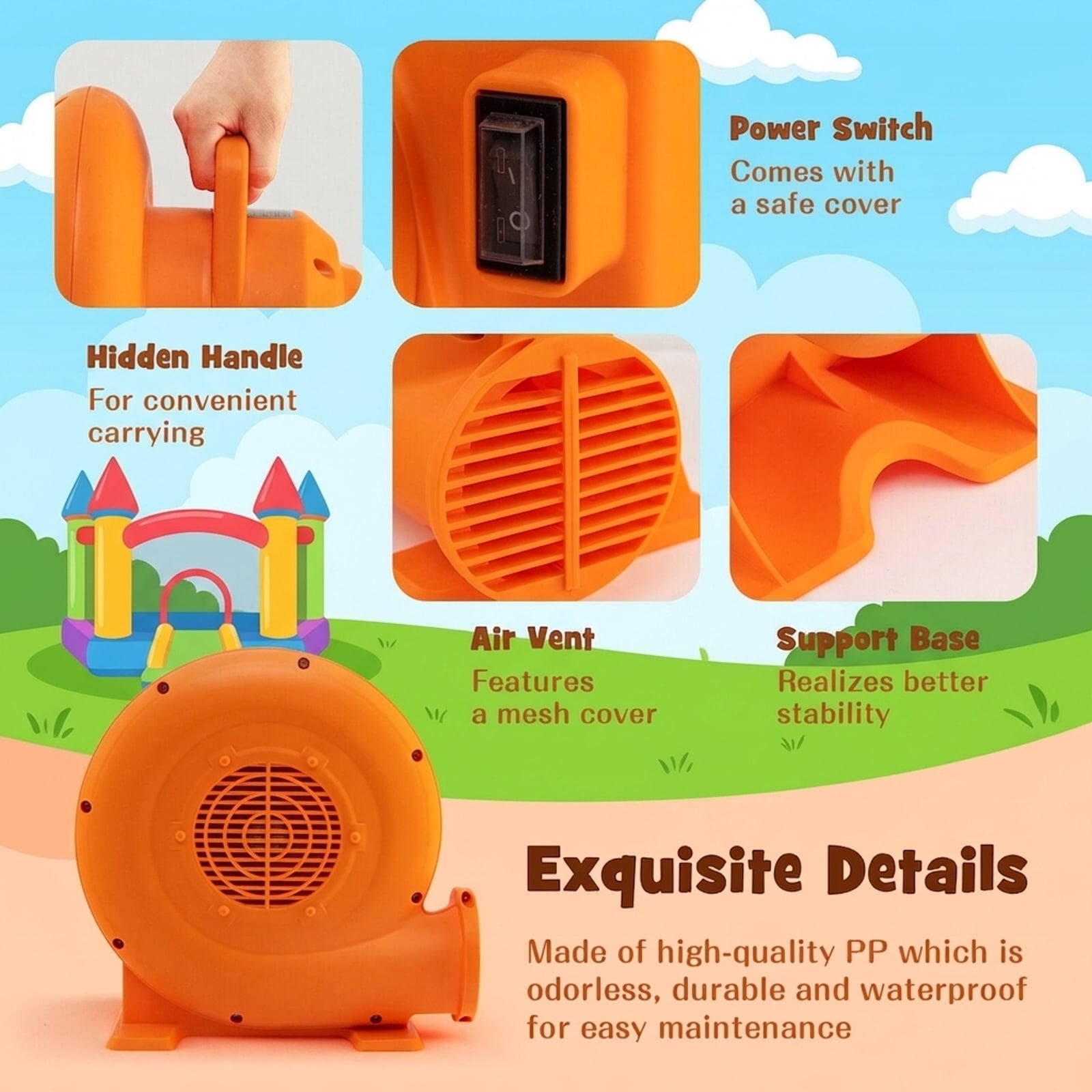 Redsmile 550W Air Blower (0.7HP) for Inflatables with 25 feet Wire and GFCI Plug - Powerful Inflation Fan for Bounce House Castle Water Slide