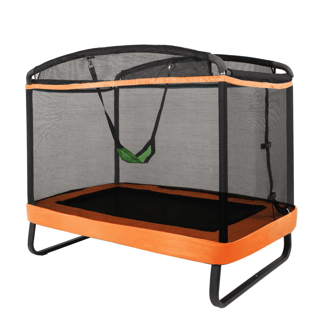 Redsmile 6 Feet Kids Entertaining Trampoline with Swing Safety Fence Orange - Kids Trampoline with Safety Enclosure Net Swing Outdoor Backyard Play Equipment