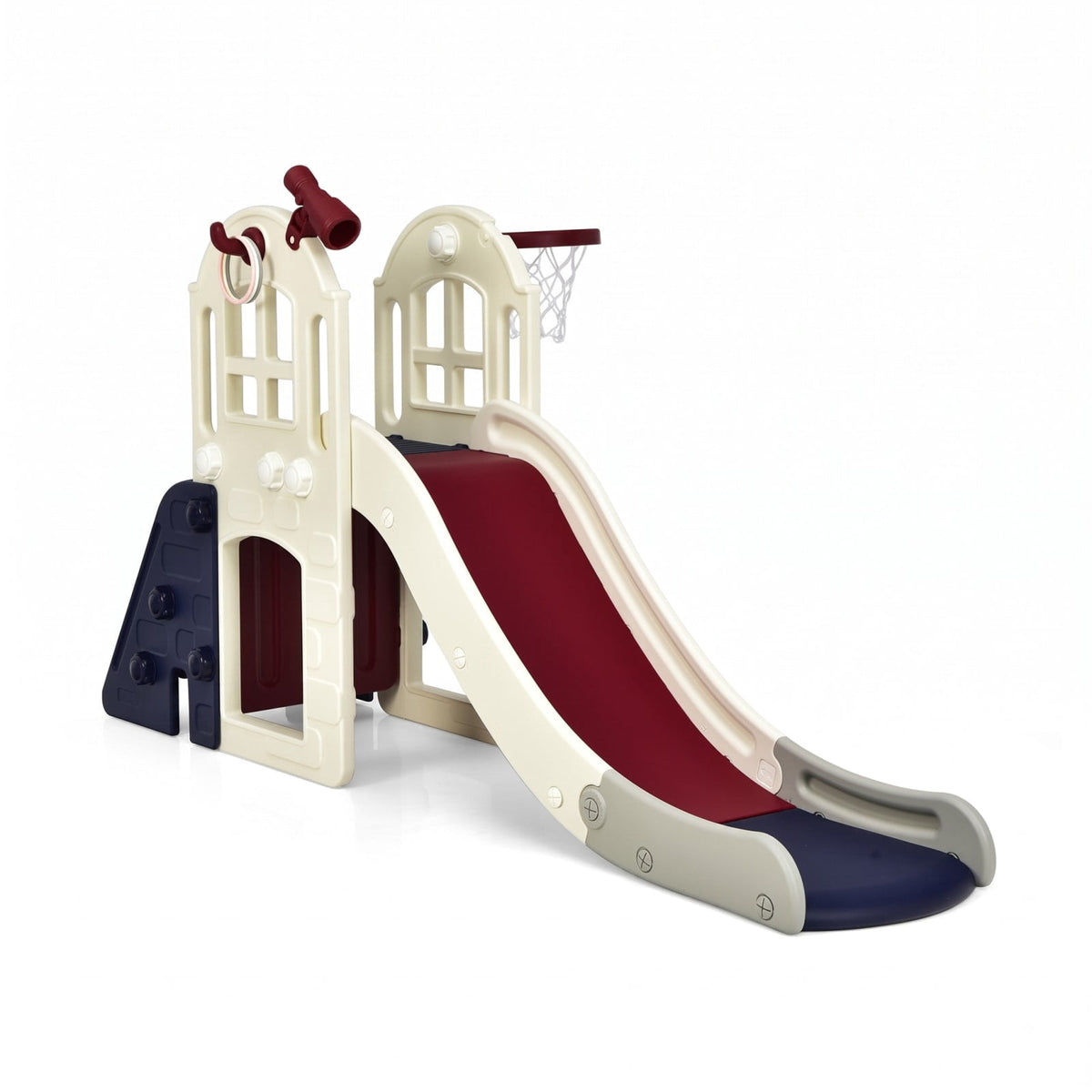 Redsmile 6-In-1 Large Slide for Kids Toddler Climber Slide Playset with Basketball Hoop for Kids 3+ Years Old, Blue