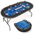 Redsmile 72 Inch Foldable Poker Table with 8 Cup Holders, Portable Casino Card Game Table with Padded Armrests Waterproof PU Leather and Non-Slip Feet for Home Game Room, Blue