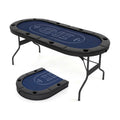 Redsmile 72 Inch Foldable Poker Table for 8 Players, Portable Oval Card Game Table with 8 Cup Holders, Folding Poker Table with PU Leather Armrests for Home Party Camping, Black and Blue