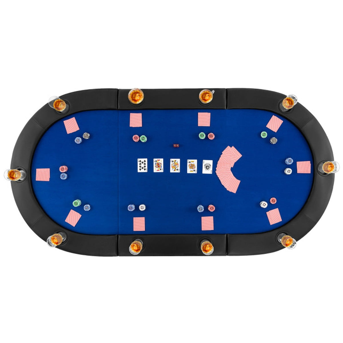 Redsmile 84 x 42 Inch 10-Player Foldable Poker Table Top, Portable Padded Card Game Table Topper with 10 Cup Holders and Carrying Bag, Folding Poker Table Top for Home Party, Blue