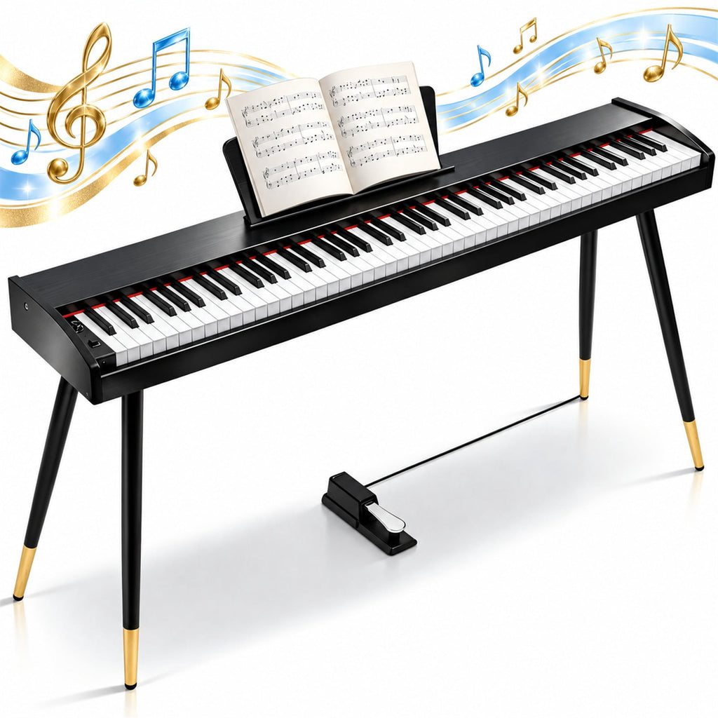 Redsmile Piano Keyboard 88 Keys, Electric Piano with Metal Legs and Sustain Pedal, Black