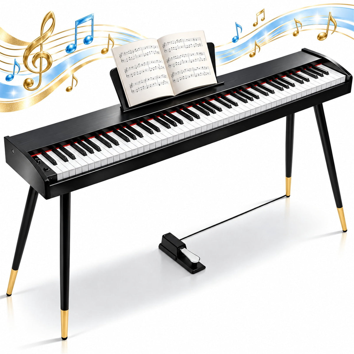 Redsmile Piano Keyboard 88 Keys, Electric Piano with Metal Legs and Sustain Pedal, Black