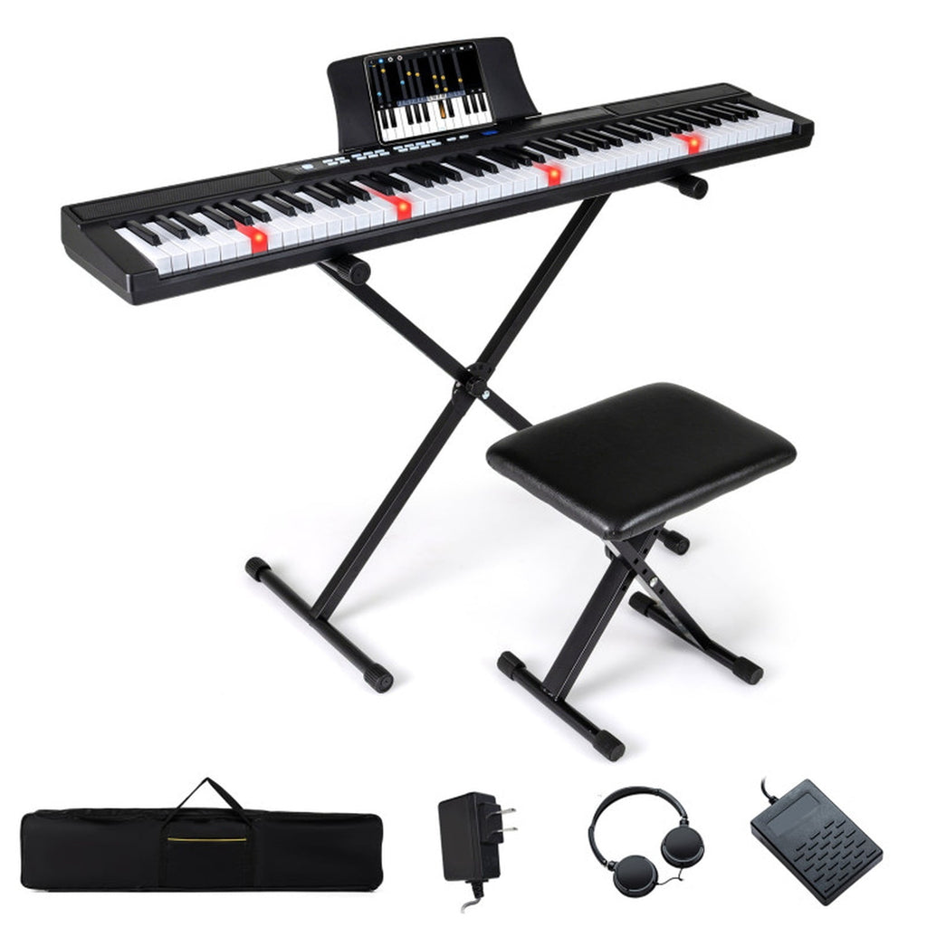 Redsmile 88-Key Electric Keyboard Piano with Adjustable Stand, Stool, Sustain Pedal and Carrying Bag, Full-Size Digital Piano Set for Beginners, Black