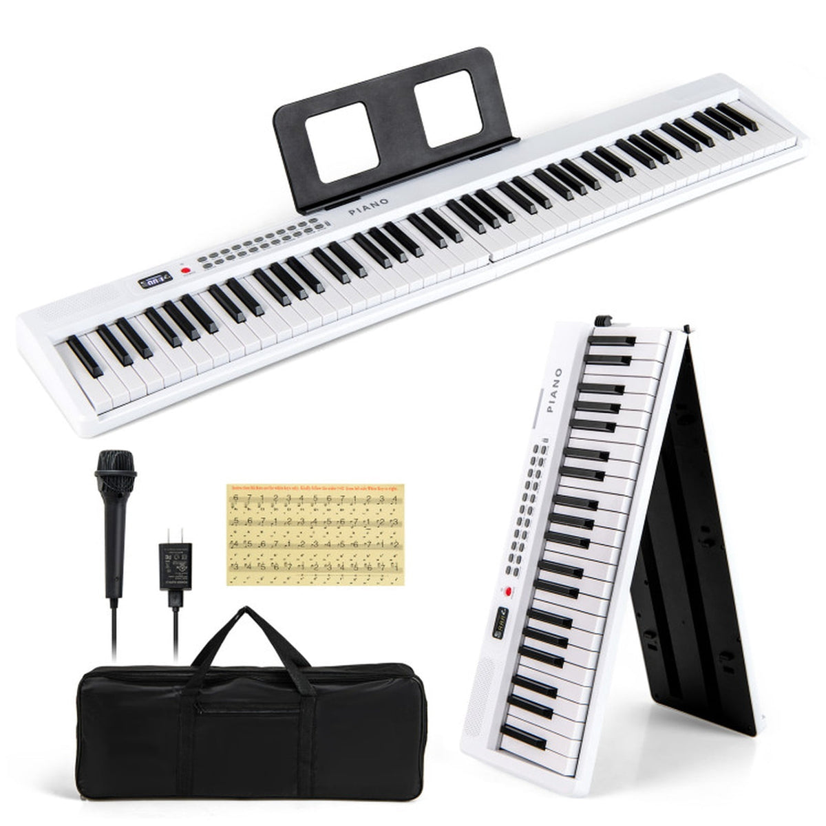 Redsmile 88-Key Foldable Electric Keyboard Piano with Wireless MIDI, Dual Speakers and Semi-Weighted Keys, Portable Digital Piano for Beginners, White