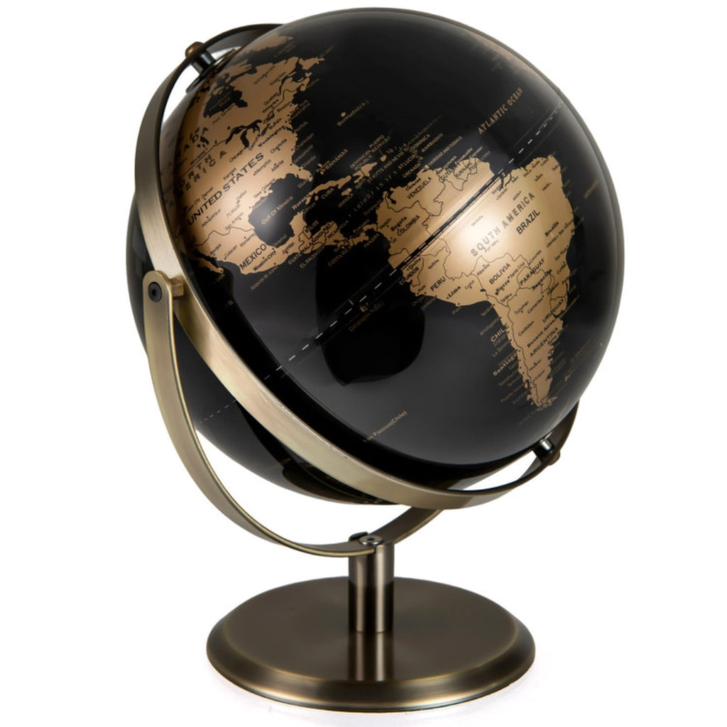 Redsmile 9-Inch World Globe with Metal Stand, Metallic Black Educational Desktop Globe with 720 Degree Rotation Time Dial and Anti-Slip Base, Geography Gift for Kids and Adults, Golden
