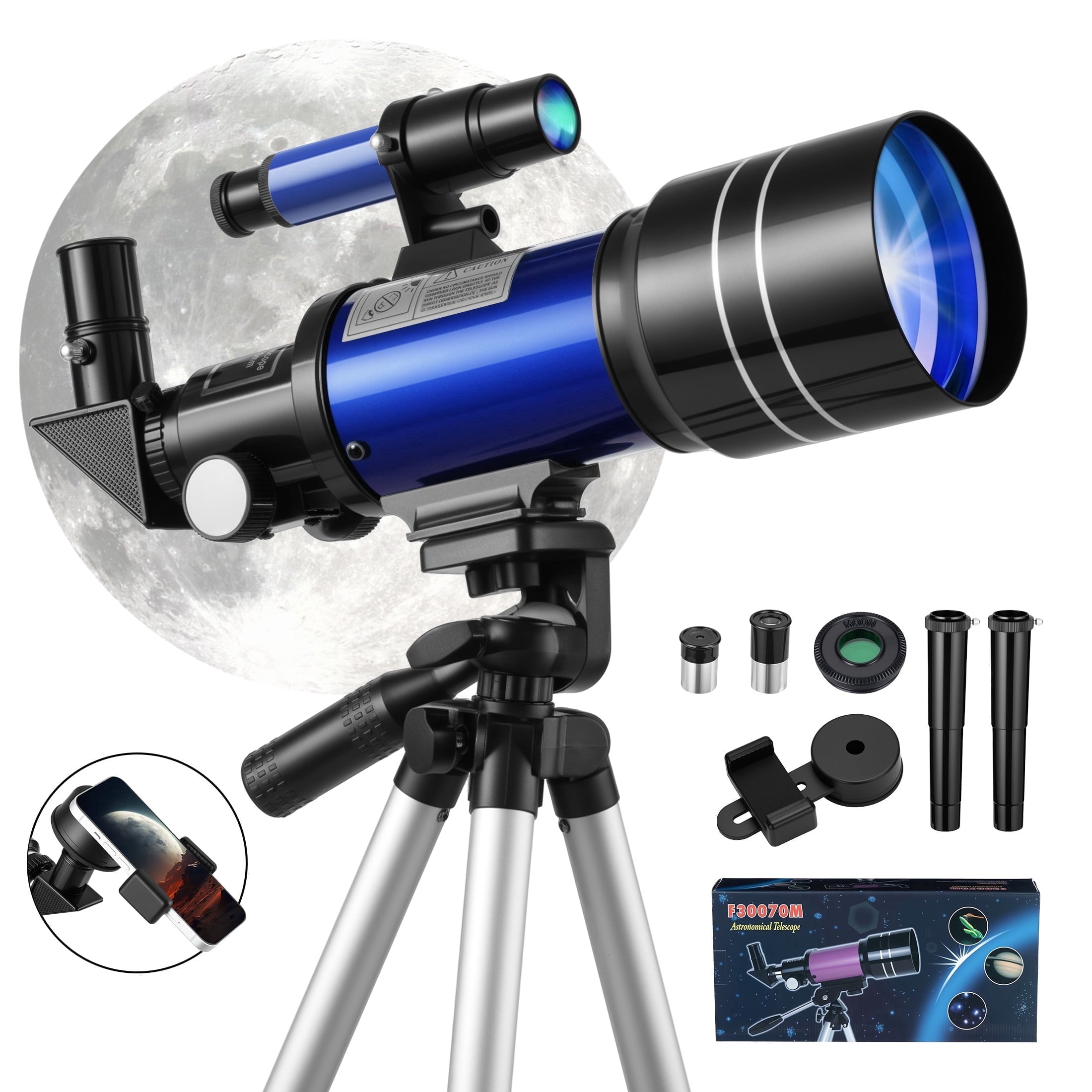 Redsmile Telescope for Kids Adults Beginners70mm Aperture 300mm Refractor Telescope with Tripod Phone Adapter and Barlow Lens20x to 150x Magnification for AstronomyBlue