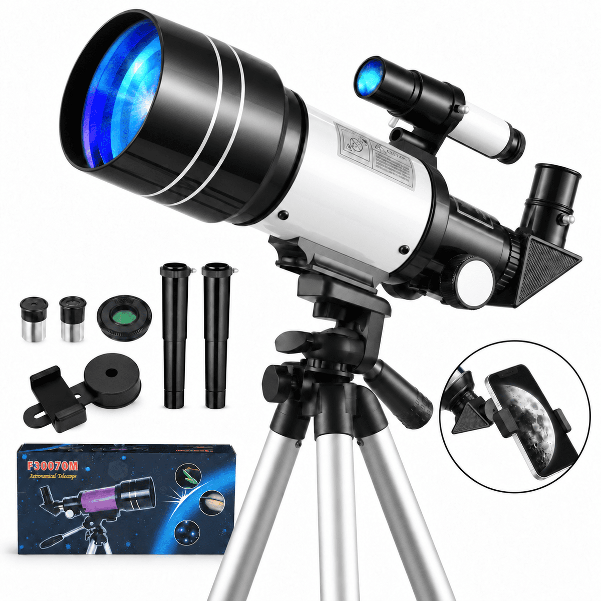 Redsmile Telescope for Kids and Adults, 70mm Aperture Astronomy Refractor Telescope for Beginners with Tripod Phone Adapter and Barlow Lense