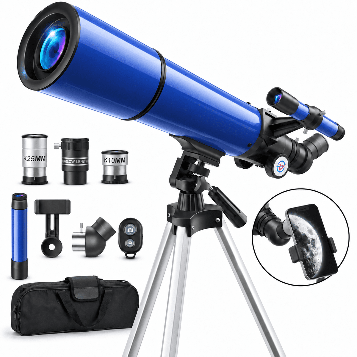 Redsmile Telescope for Adults and Kids, 80mm Aperture 500mm Refractor Telescope for Beginners, High Powered 20x to 50x Astronomy Optics, AZ Mount Tripod, Portable for Moon, Stargazing, Birding, Blue