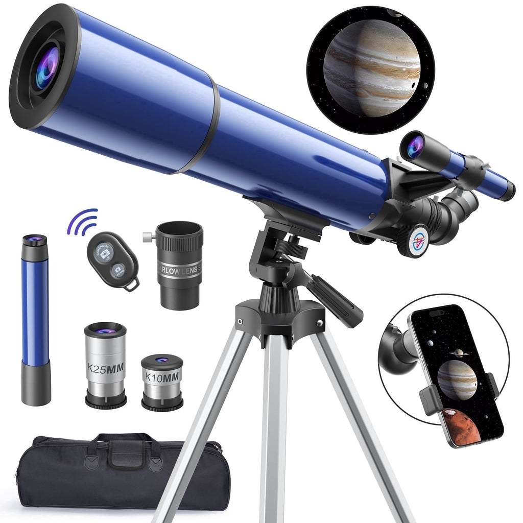 Redsmile Telescope for Adults Astronomy Beginners80mm Aperture 500mm Refractor Telescope with AZ Mount Tripod and 2 Eyepieces20x to 50x Magnification for Moon ViewingBlue