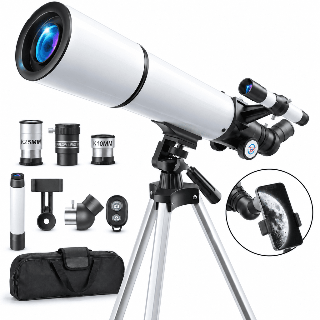Redsmile Telescope for Adults and Kids, 80mm Aperture 500mm Refractor Telescope for Beginners, High Powered 20x to 50x Astronomy Optics, AZ Mount Tripod, Portable for Moon, Stargazing, Birding, White