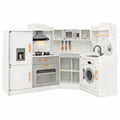 Redsmile Corner Kids Play Kitchen Set for Boys and Girls 3-10 Years, Pretend Play Kitchen with Washing Machine, Ice Maker, Sink, Hanging Hooks and Towel Rack, Fits 4 Kids, Gift, White