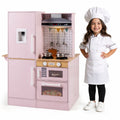 Redsmile Dual-Sided Kids Play Kitchen Set for Toddlers 3+ Years, Pretend Play Kitchen with Luminous Range Hood, Water Dispenser, Interactive Stove and Cooking Utensils, Christmas Gift, Pink