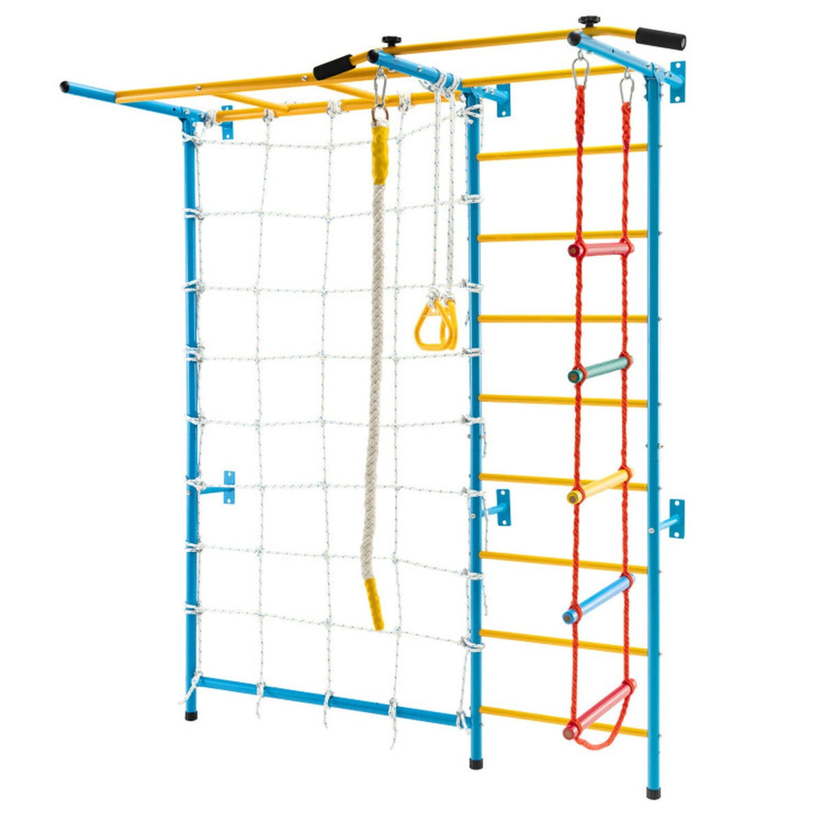 Redsmile Indoor Gym for Kids, 7-in-1 Swedish Wall Climbing Set with Pull-Up Bar and Ladder, Wall-Mounted Home Playground, Yellow