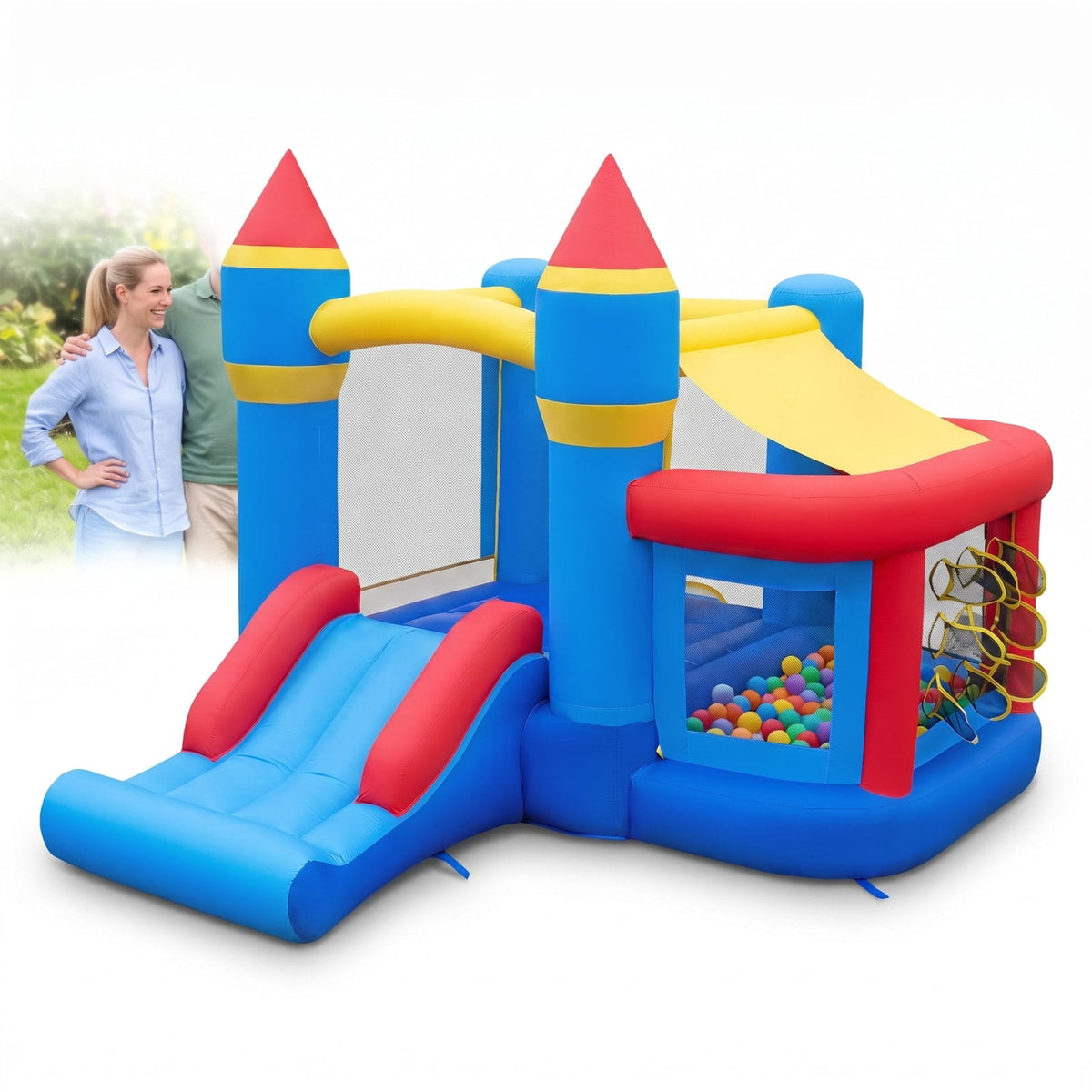 Redsmile Inflatable Bounce House with Slide Ball Pit and Pitching Game for Birthday Party Carnival for Kids Backyard Playground Summer Fun
