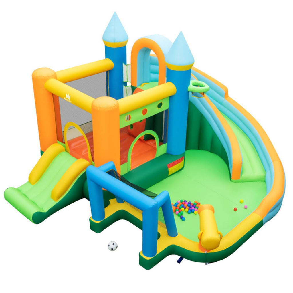 Redsmile Inflatable Water Slide Bounce House with Dual Slides and Splash Pool, Backyard Water Slide with Basketball Rim, Soccer Goal and Ball Pit for Kids Ages 3-10 (Without Blower)