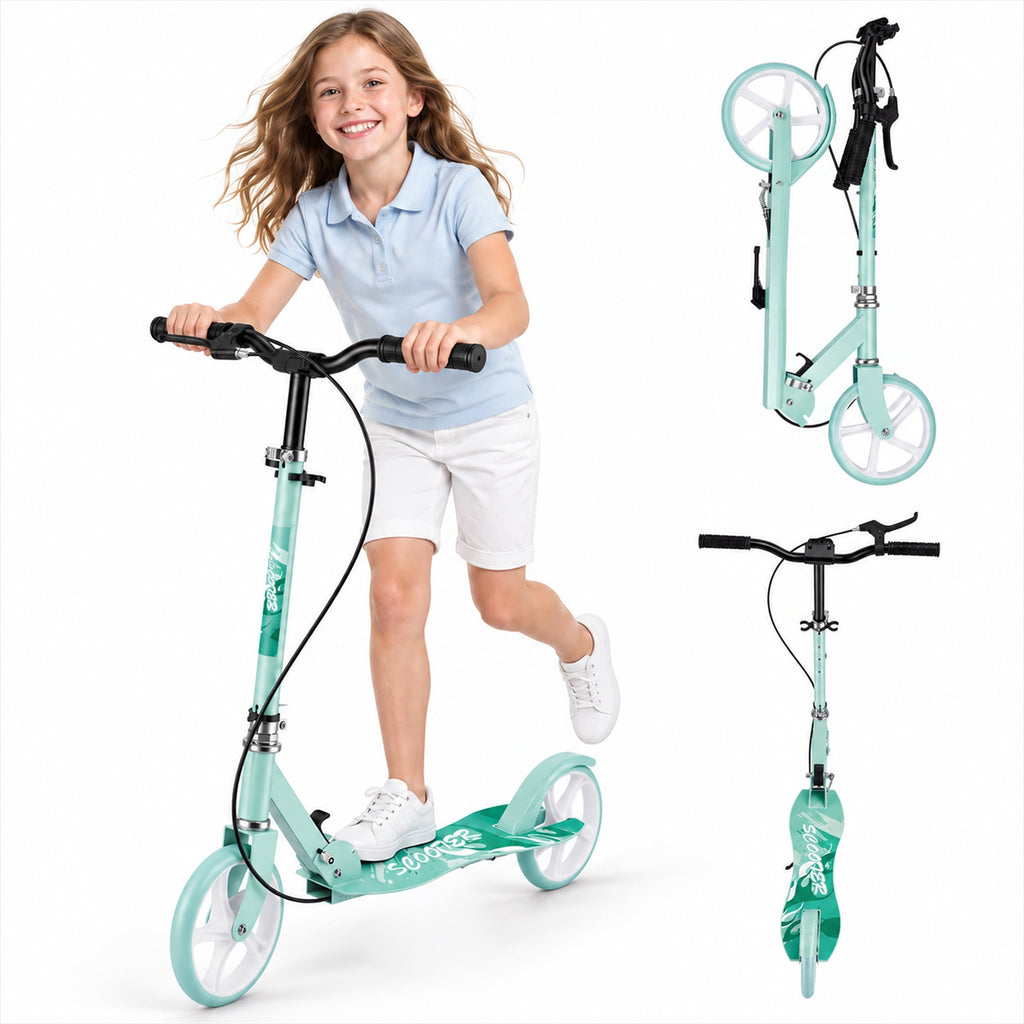 Redsmile Kick Scooter with 4 Adjustable Levels,Folding Commuter Scooter with Dual Brakes and 8 Inch Big Wheels for Teens and Adults,Green