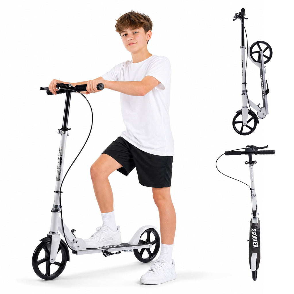 Redsmile Kick Scooter with 3 Adjustable Levels,Folding Commuter Scooter with Dual Brakes and 8 Inch Big Wheels for Teens and Adults,White