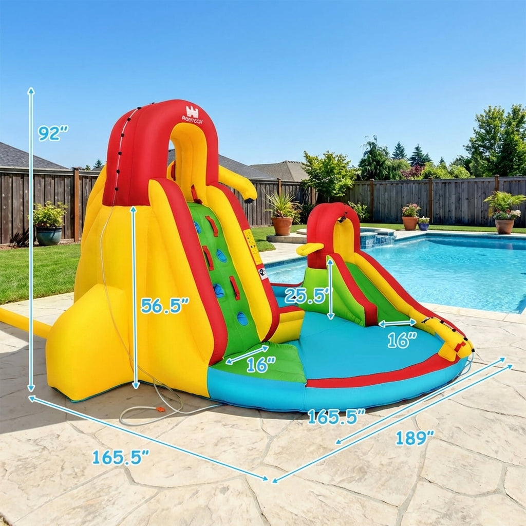 Redsmile Kid's Inflatable Water Slide Bounce House with Climbing Wall and Pool Without Blower - Multicolor