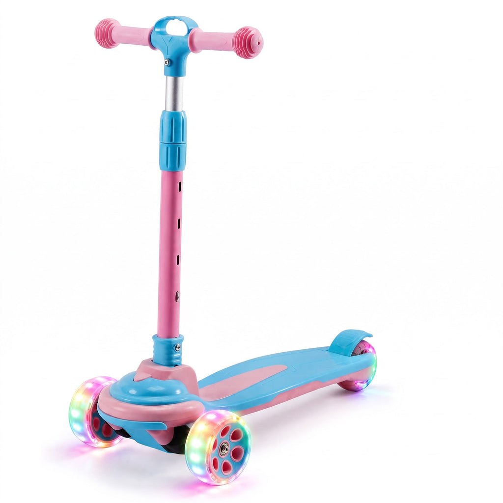 Redsmile Kids 3-Wheel Folding Kick Scooter with Light-Up Wheels, Pink and Blue