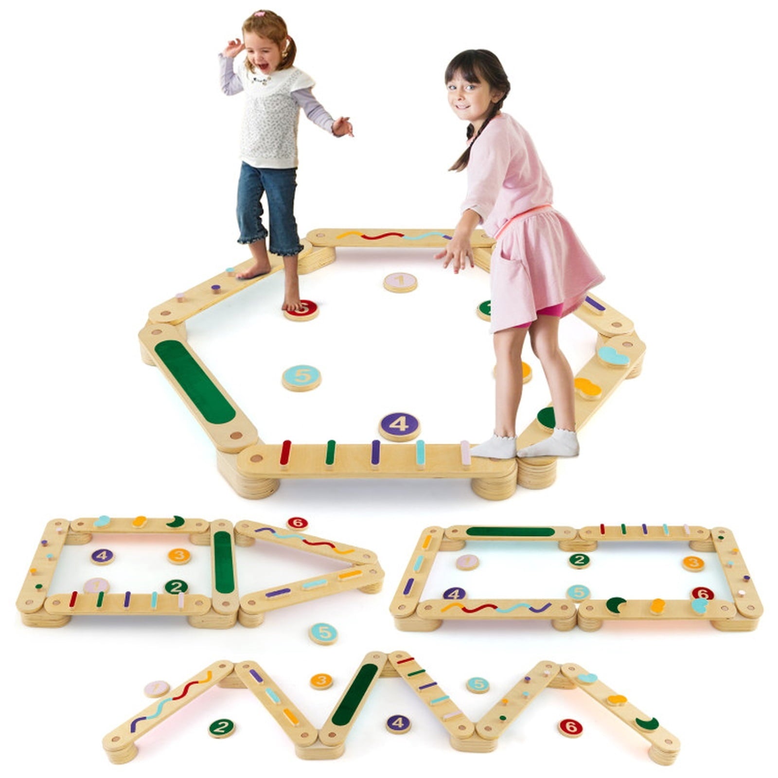 Redsmile Kids Balance Beam Set, Wooden Balance Boards with Stepping Stones, Toddler Balance and Coordination Toy, Multicolor