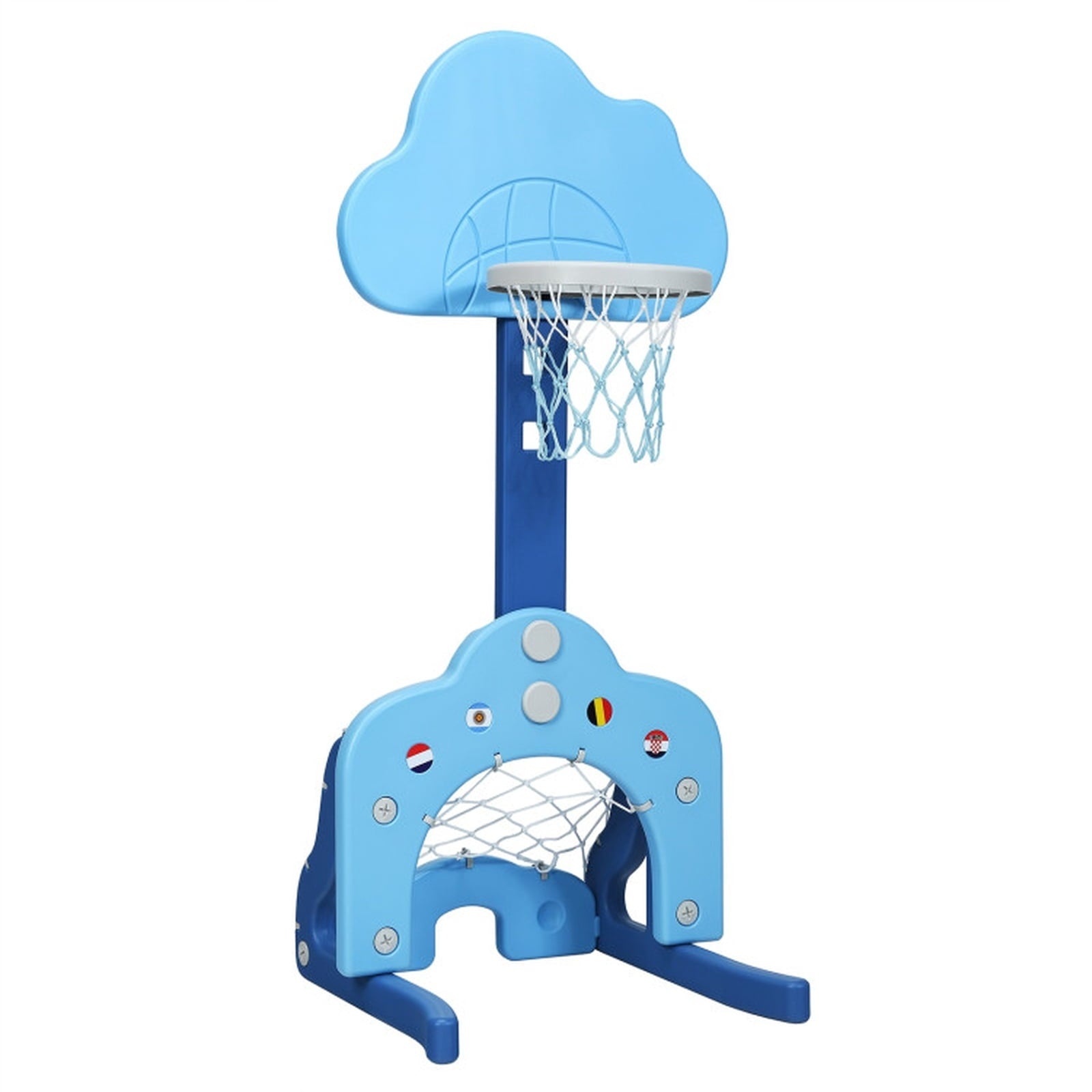 Redsmile Kids Basketball Hoop Set, 3-in-1 Sports Set with Basketball Soccer and Golf, Adjustable Height Toddler Sports Toy, Blue