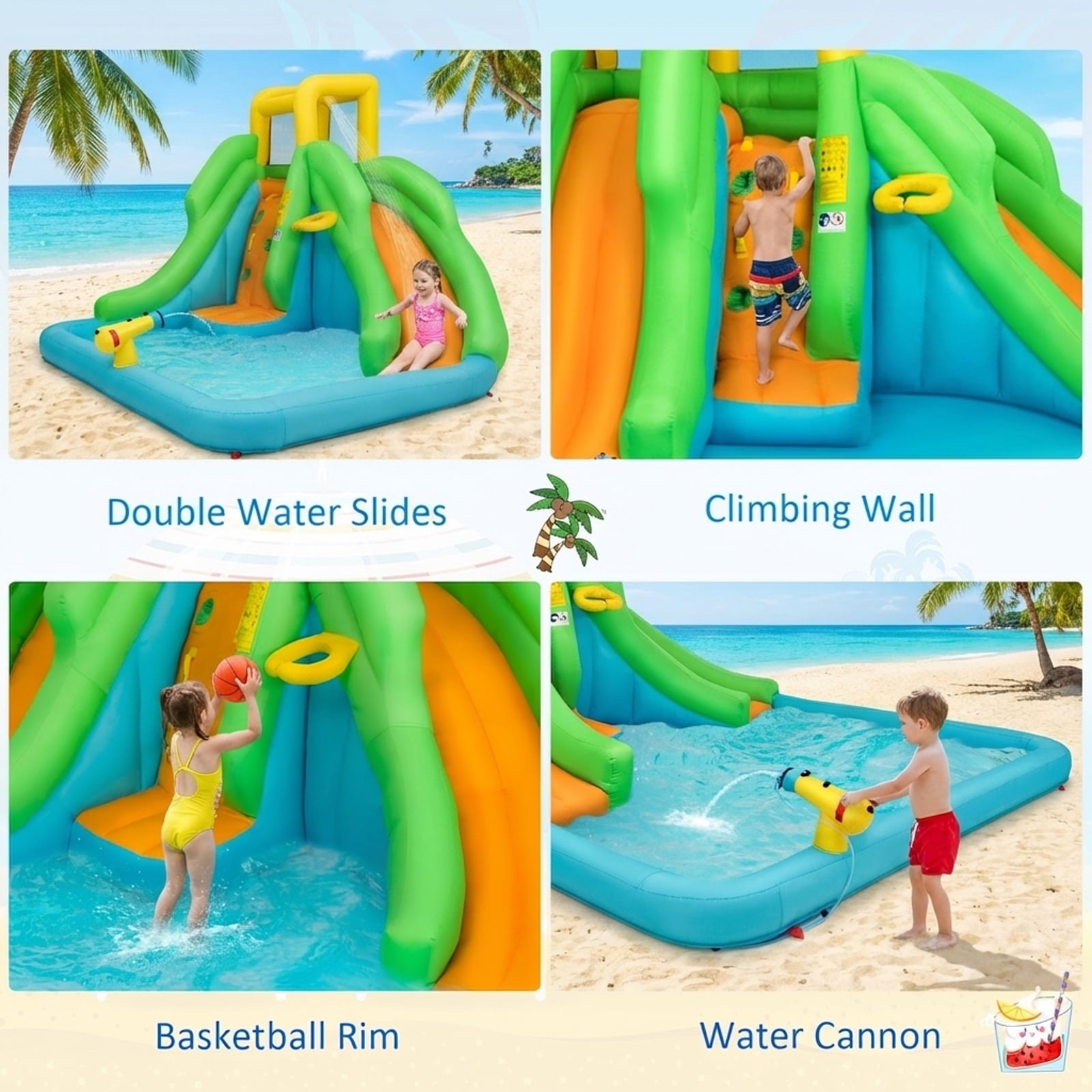 Redsmile Kids Inflatable Water Park Bounce House with 480W Blower - Multicolor - Kids Birthday Party