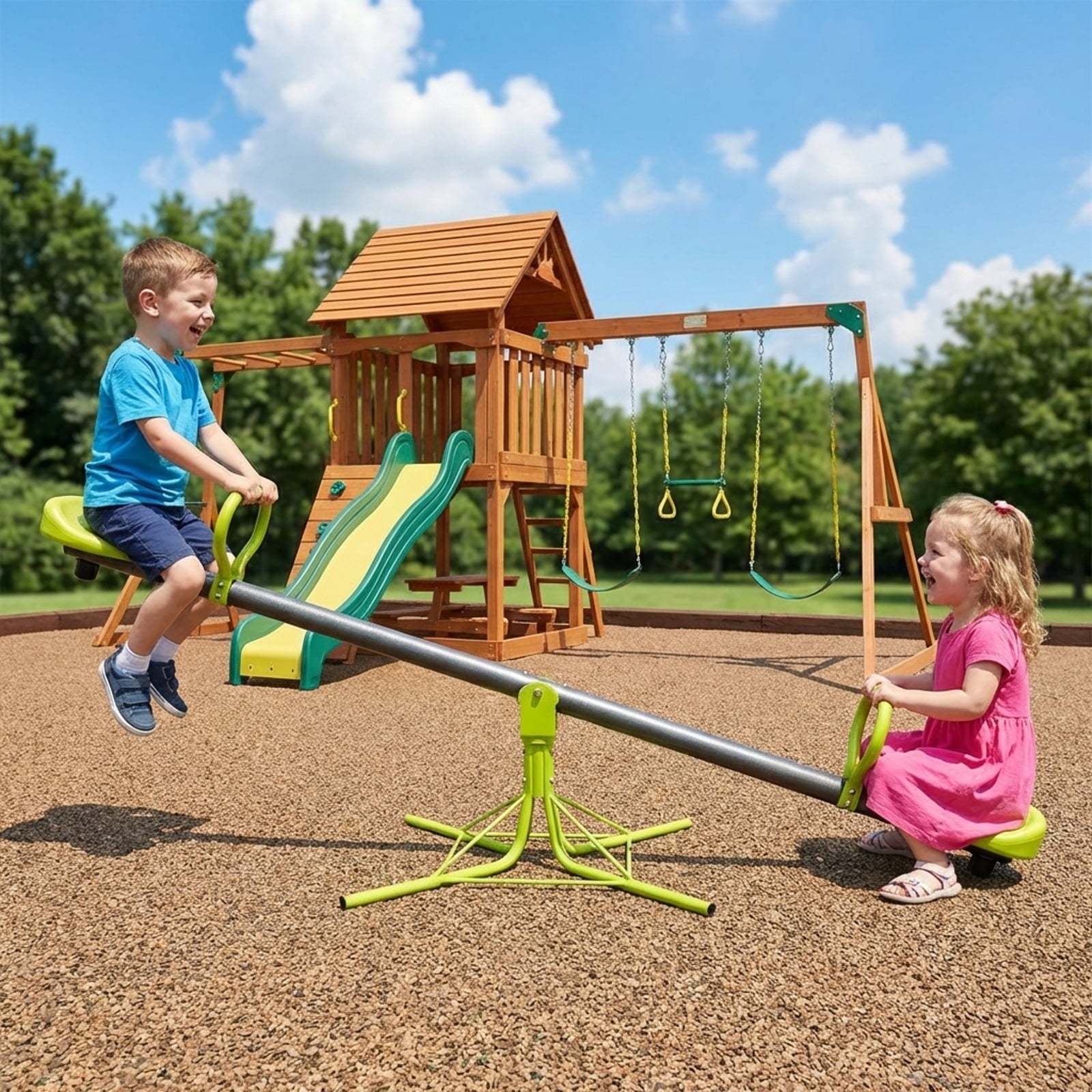 Redsmile Kids Seesaw Swivel Children Teeter Totter Outdoor Play Set for 2 Children - Multicolor - Backyard Playground