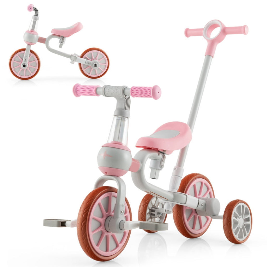 Redsmile Kids Tricycle 4-in-1 Trike Bike for Toddlers Ages 2-4 with Adjustable Parent Push Handle and Seat Height, Carbon Steel Frame Holds 66 lbs, Pink