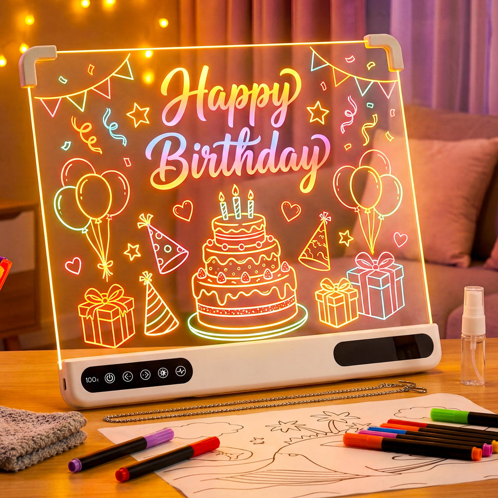Redsmile Led Drawing Board for Kids,13.7in X 10inRechargeable Light-Up Dry Erase Board with 7 Color Light Modes,Doodle Glow Drawing Board with 7 Markers and Tracing Book,Sketching Gift Toy for Kids