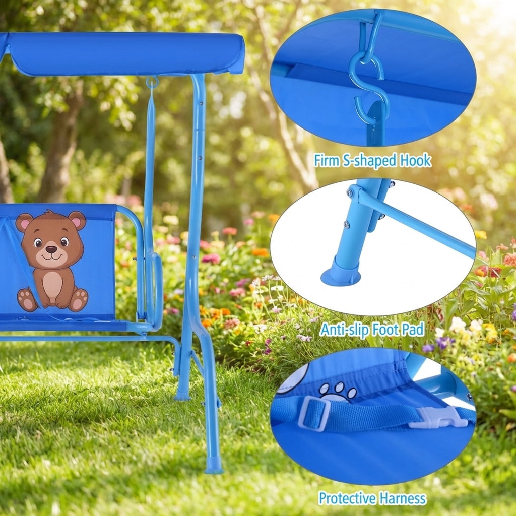 Redsmile Outdoor Kids Patio Swing Bench with Canopy 2 Seats - Multicolor - Backyard Play - Outdoor Fun